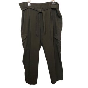 Chico’s Cargo Ankle Pants Size 16 XL Green Pull On Waist Belt Lagenlook Beach